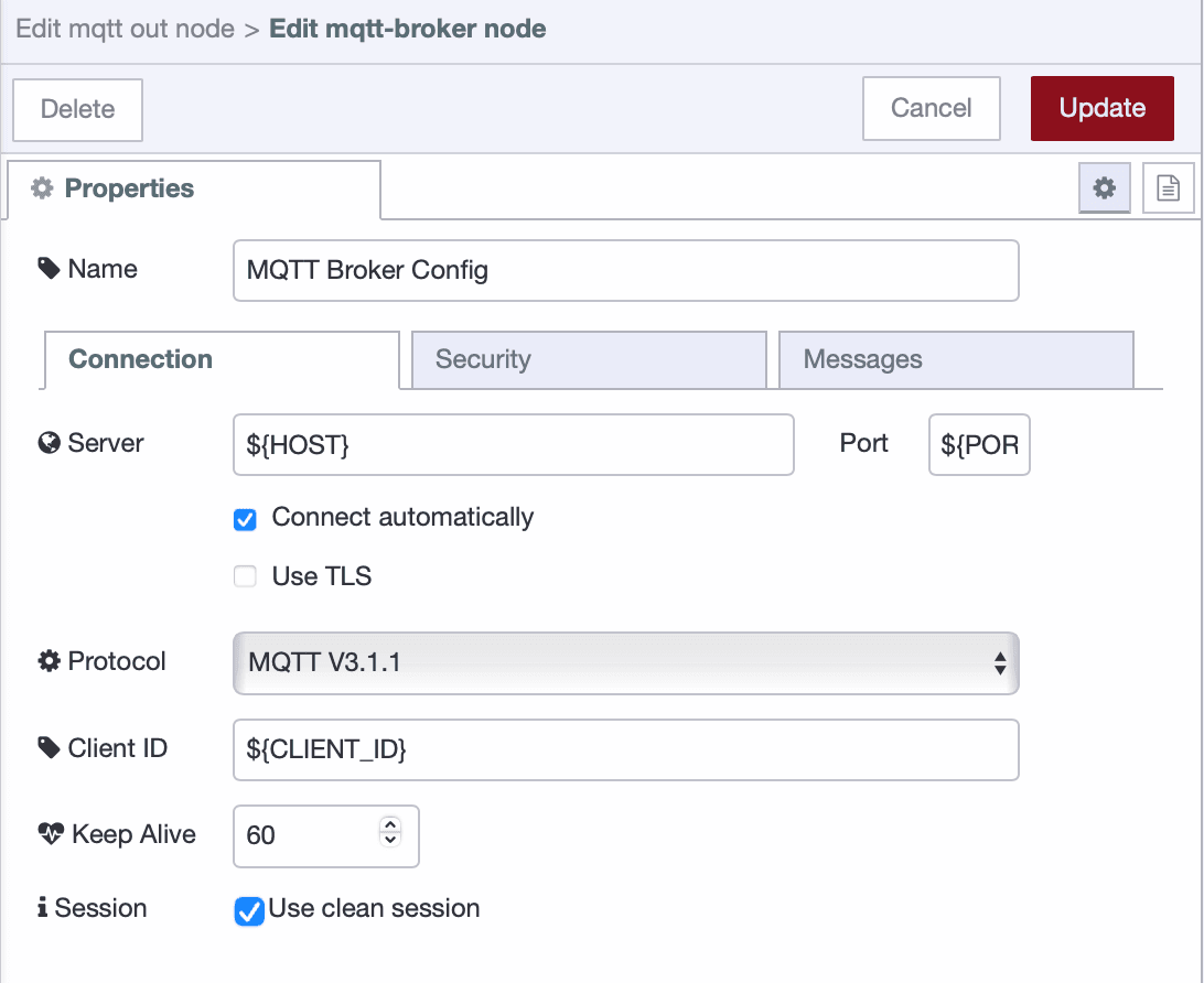 Setting up MQTT connection using environment variables.